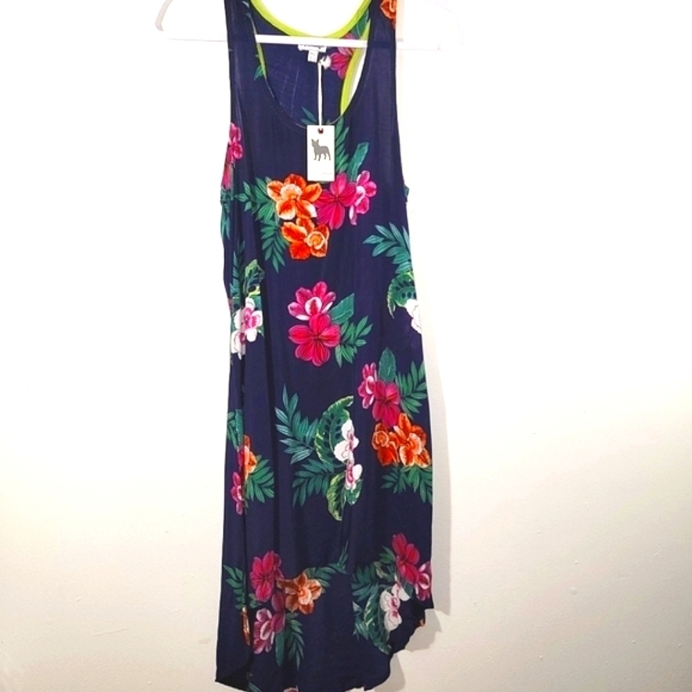 PJ Salvage Rayon Silky Floral Hawaiian Print Beach Sun Dress Resort Cover Medium